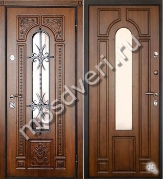 Элитная входная железная дверь с виноритом, стеклом и ковкой - купить от производителя Мосдвери Элитная входная железная дверь с виноритом, стеклом и ковкой